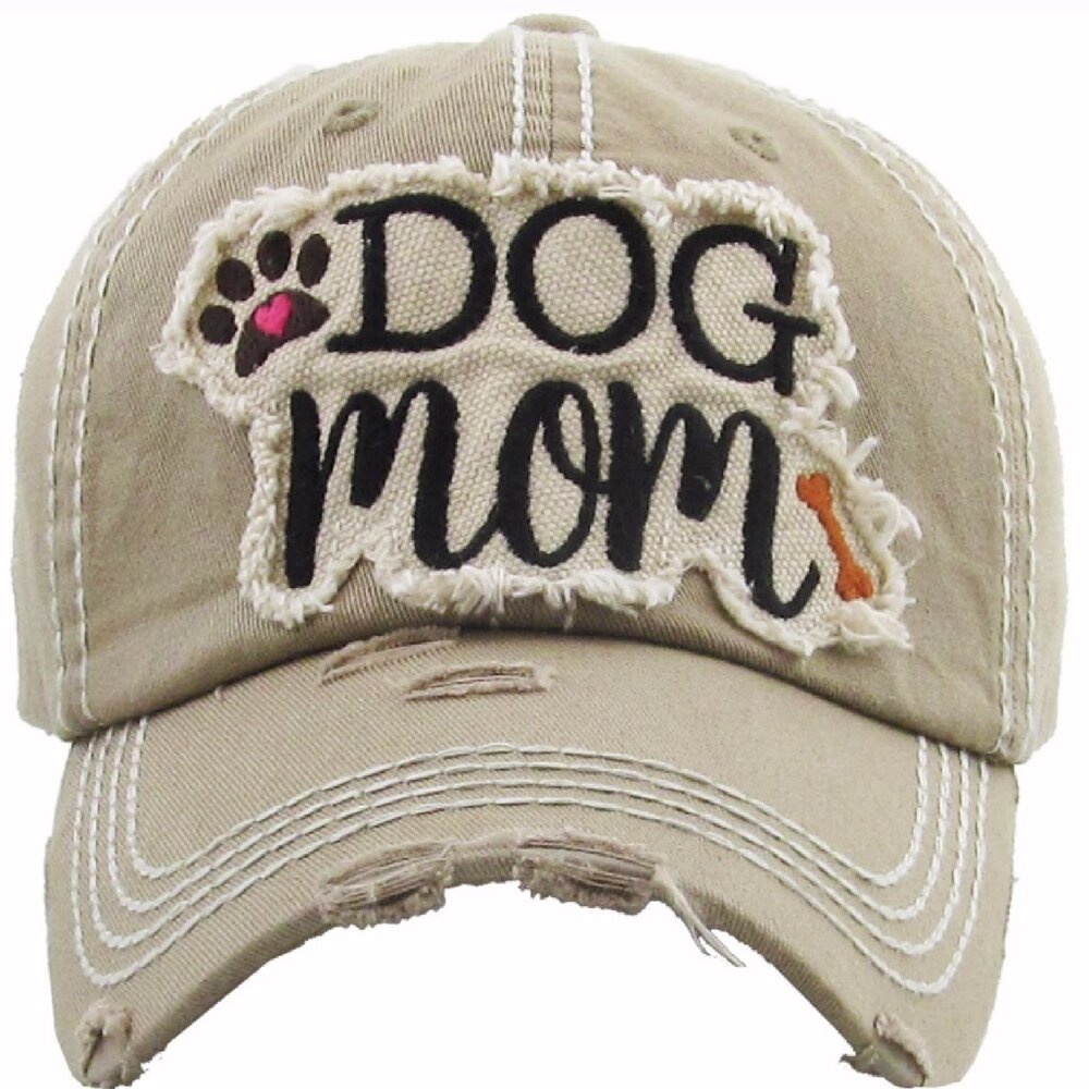 Dog Mom Distressed Khaki Tan Cap Hat NEW Fast Ship
